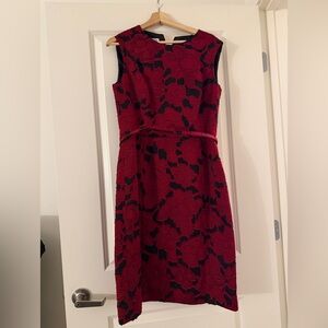Oscar De La Renta Red and Black Midi Dress